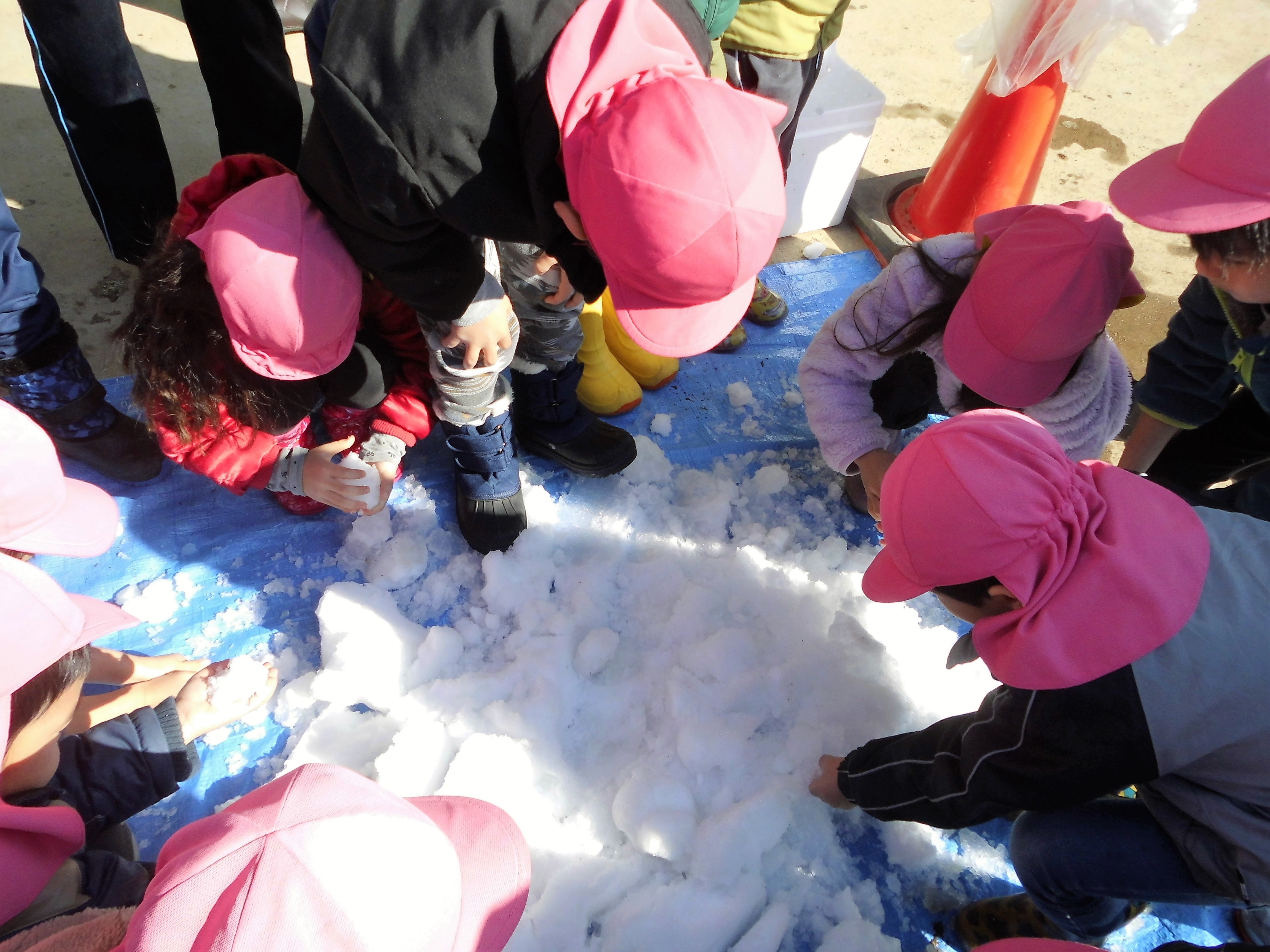 雪を触る子ども達